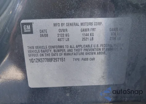 2008 Chevrolet Malibu Ltz из США, поврежденный, VIN 1G1ZK57788F297151